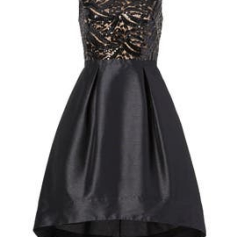 ML MONIQUE LHUILLIER Black and Gold High Low Dress